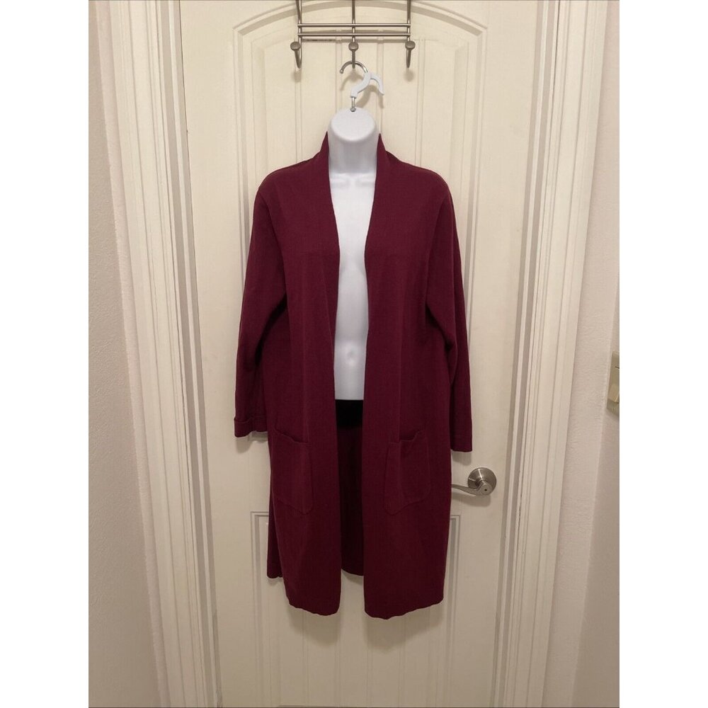 J Jill Long Cardigan Sweater Open Women Size M/P Burg Cotton Silk Wool Blend‎